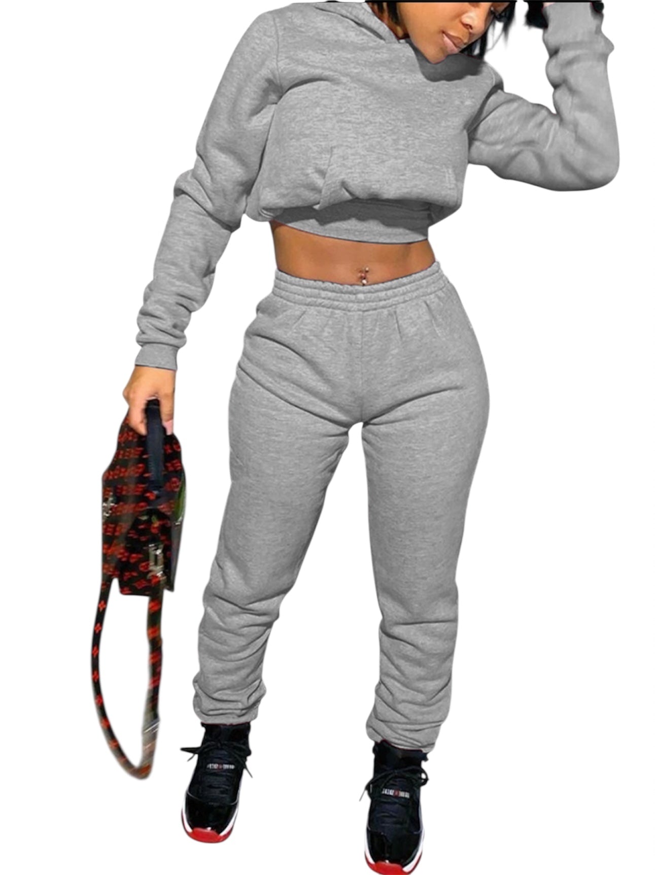 Casual 2pcs Crop Top or Regular Hooded Collar Set
