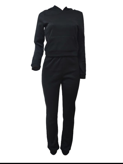 Casual 2pcs Crop Top or Regular Hooded Collar Set